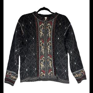 MAC DUFF Women’s 100% Wool Black Embroidered Full Zip Sweater Sz M